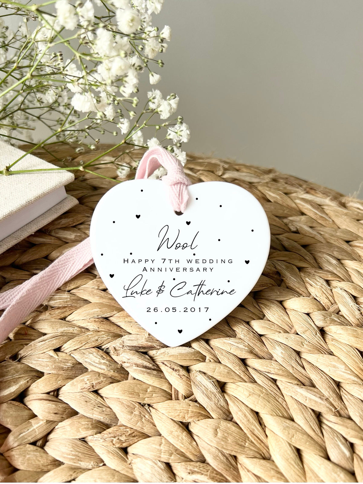 Personalised 7th Anniversary Ornament – Wool Wedding Keepsake