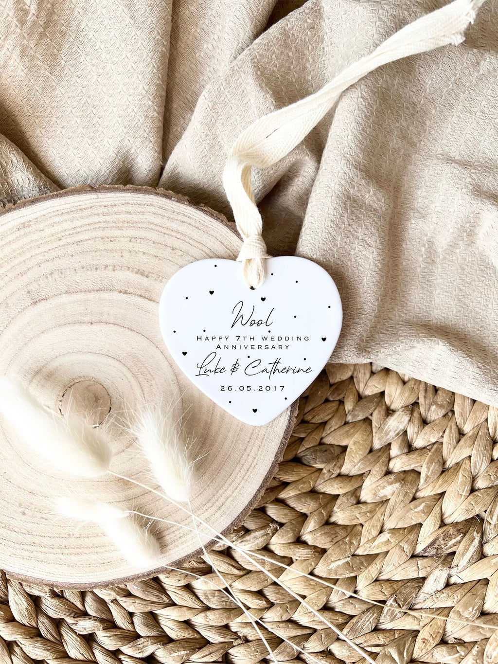 Personalised 7th Anniversary Ornament – Wool Wedding Keepsake