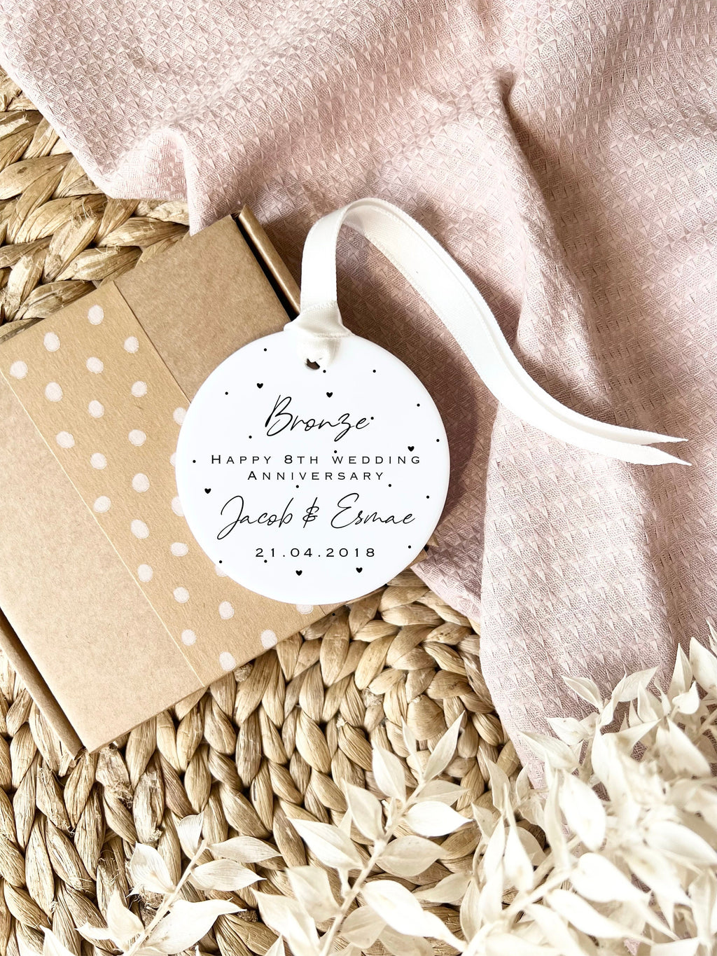 Personalised 8th Anniversary Ornament – Bronze Wedding Keepsake