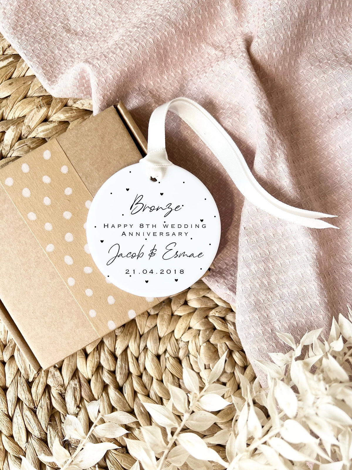Personalised 8th Anniversary Ornament – Bronze Wedding Keepsake