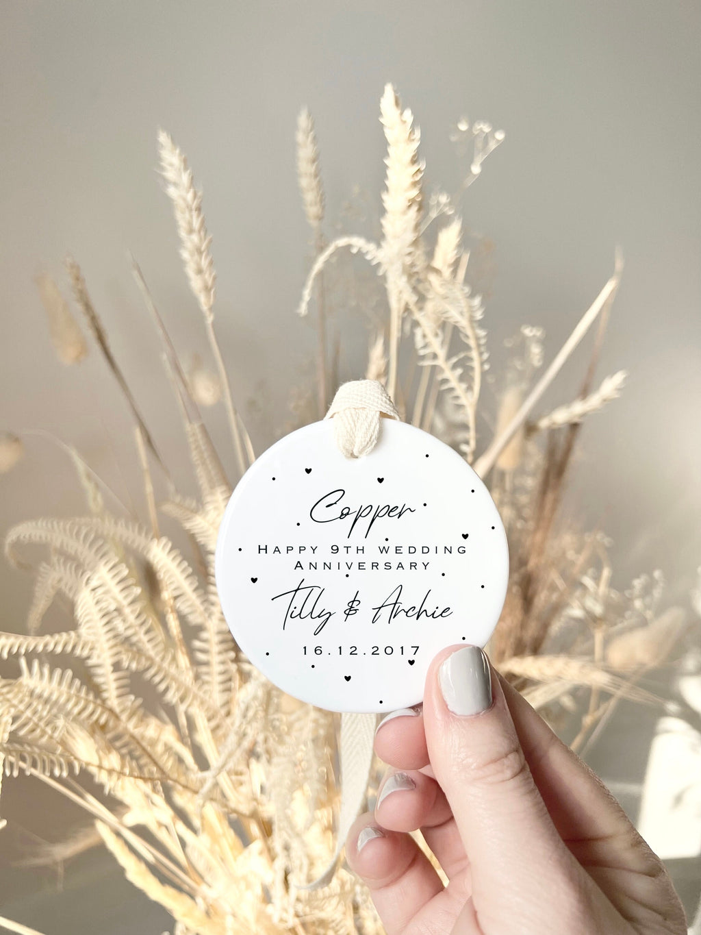 Personalised 9th Anniversary Ornament – Copper Wedding Keepsake