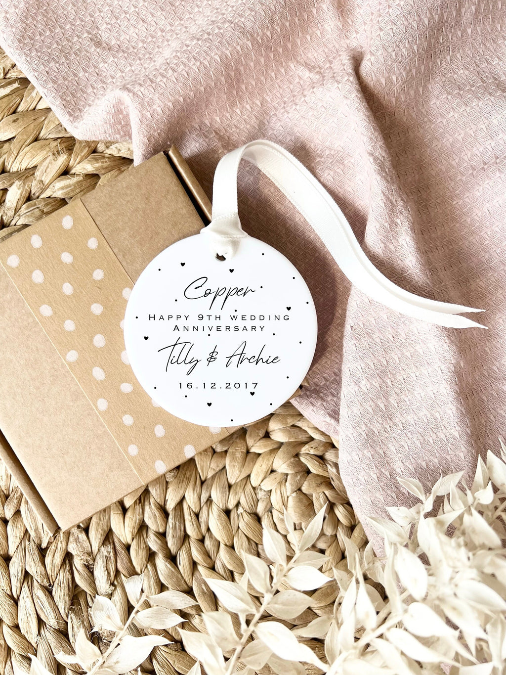 Personalised 9th Anniversary Ornament – Copper Wedding Keepsake