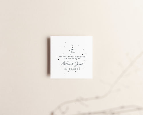 Personalised 10th wedding anniversary tin card with couple's names