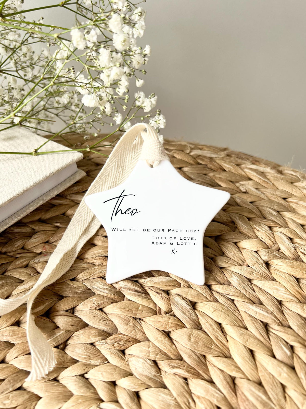 Personalised Page Boy ceramic star ornament wedding thank you gift