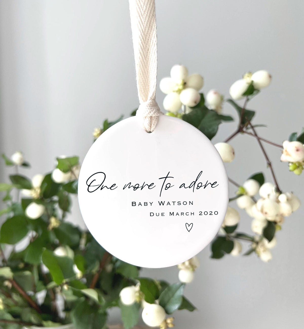 Personalised baby announcement ceramic heart ornament