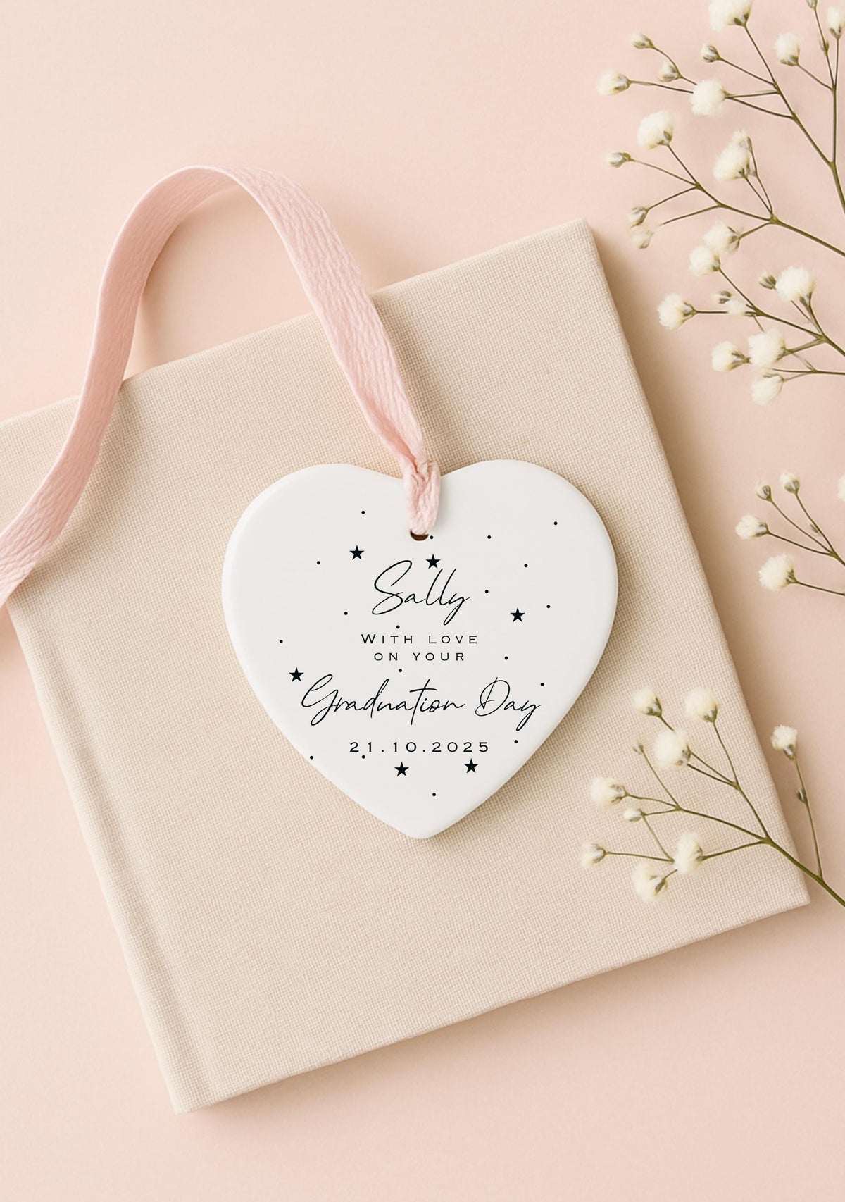 Personalised graduation ceramic heart ornament