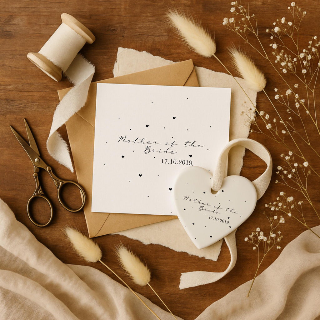 Mother of the Bride Gift Set – Personalised Card & Ceramic Heart Keepsake
