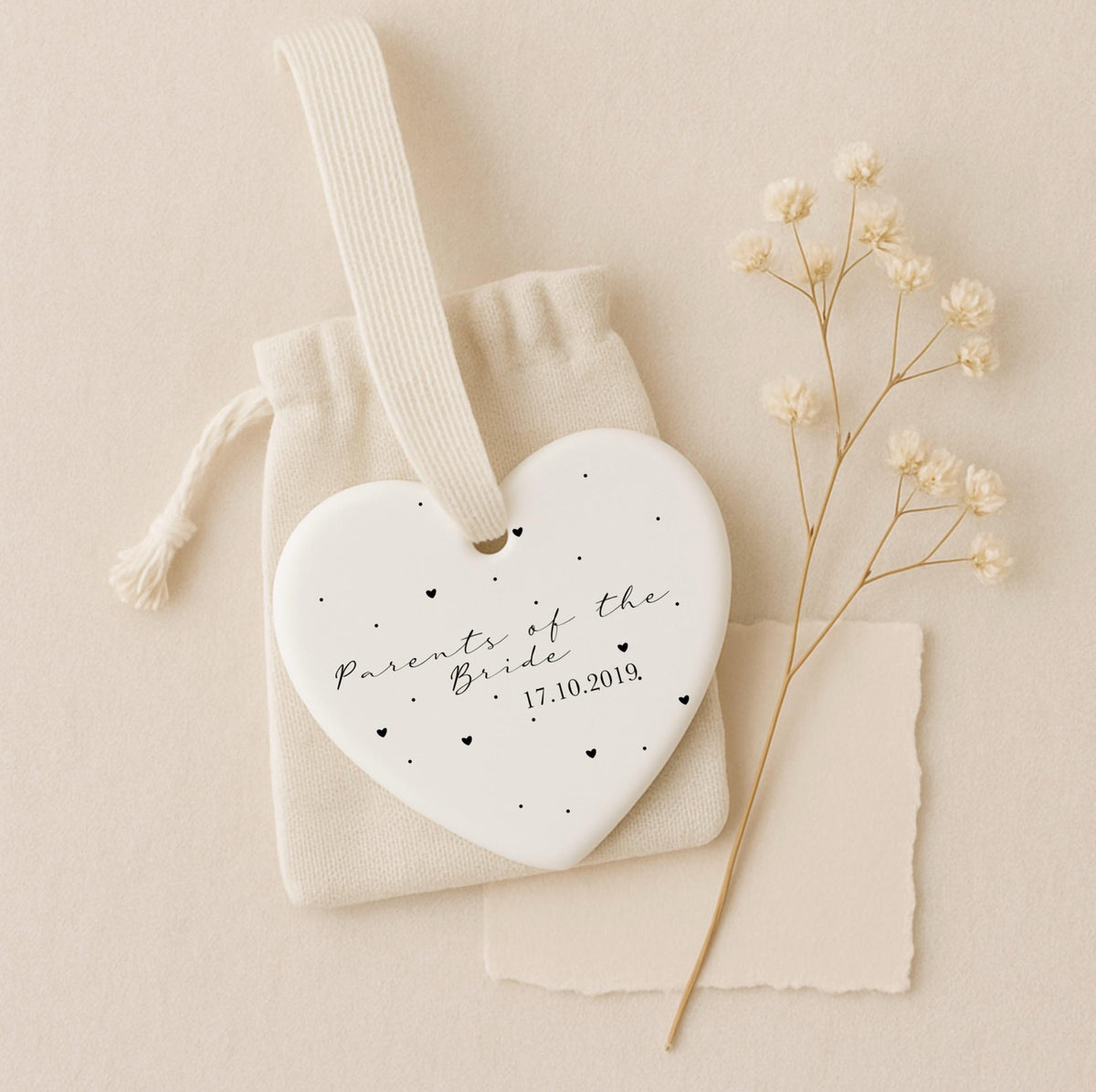 Parents of the Bride Gift Set – Personalised Card & Ceramic Heart Keepsake