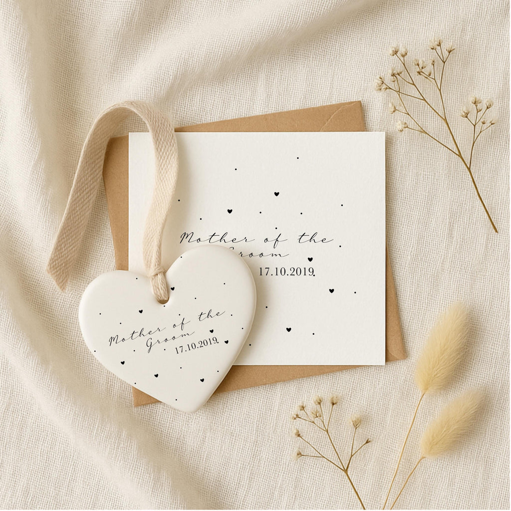 Mother of the Groom Gift Set – Personalised Card & Ceramic Heart Keepsake