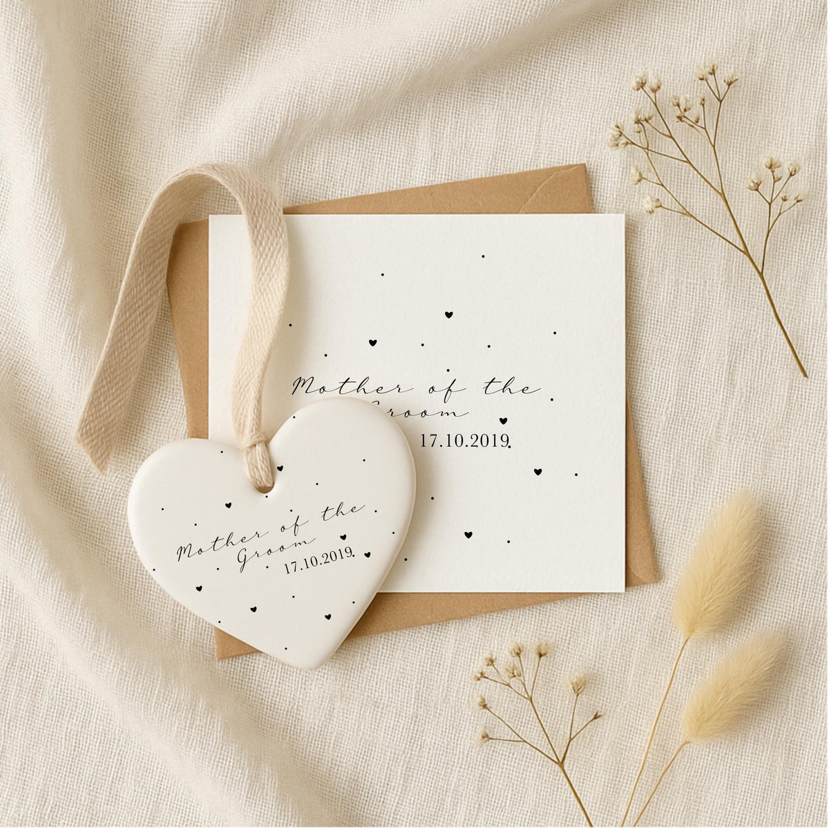 Mother of the Groom Gift Set – Personalised Card & Ceramic Heart Keepsake
