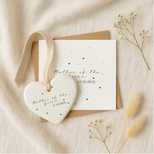 Mother of the Groom Gift Set – Personalised Card & Ceramic Heart Keepsake