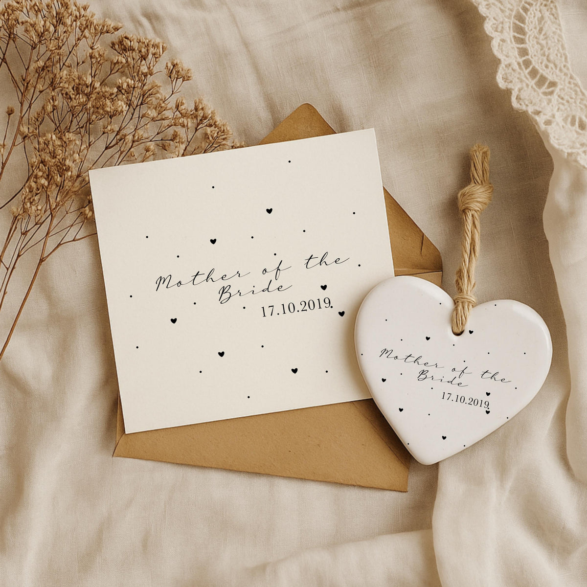 Mother of the Bride Gift Set – Personalised Card & Ceramic Heart Keepsake