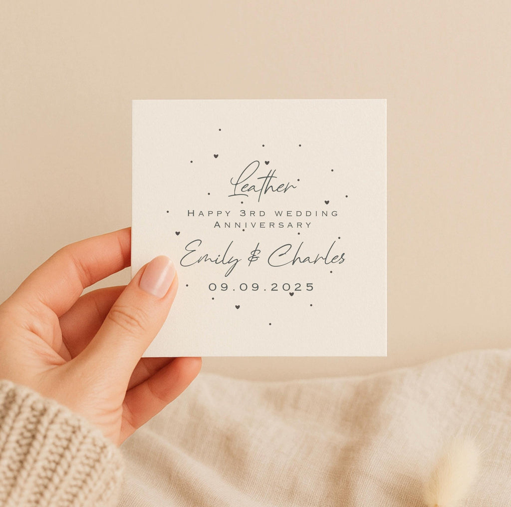 Personalised 3rd Anniversary Card & Ceramic Heart Gift Set – Leather