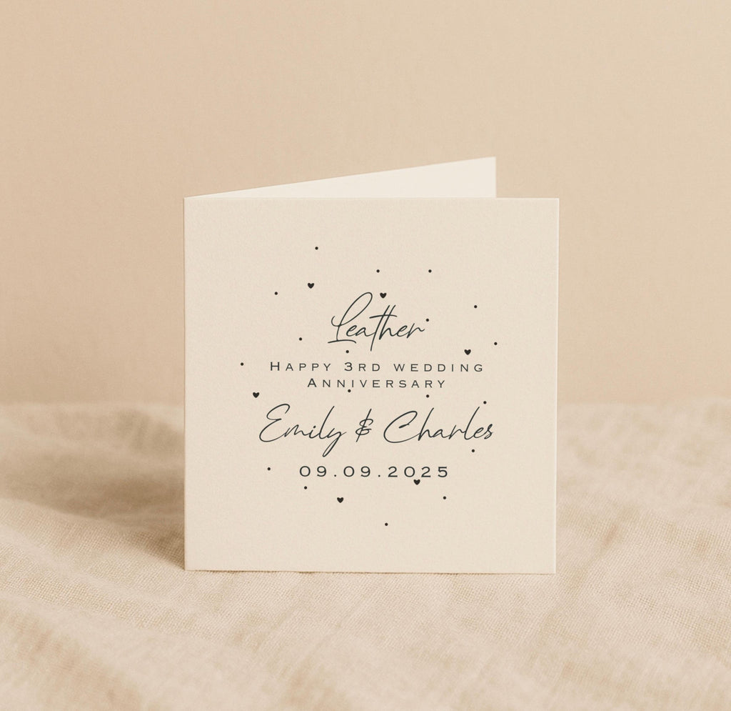 Personalised 3rd Anniversary Card & Ceramic Heart Gift Set – Leather