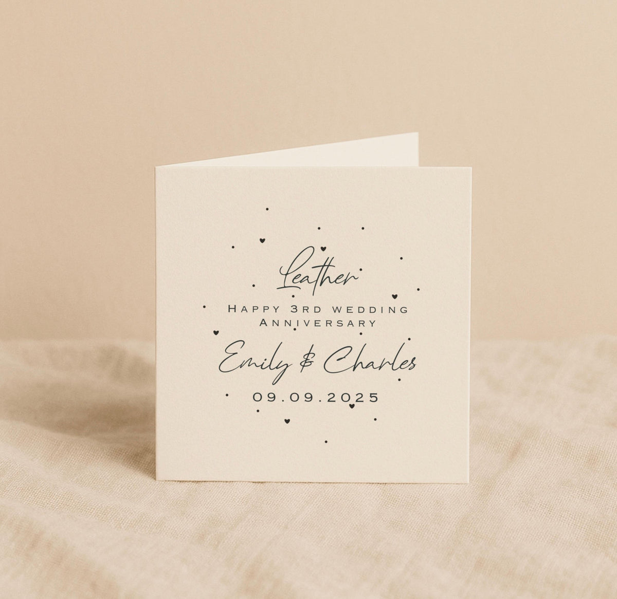 Personalised 3rd Anniversary Card & Ceramic Heart Gift Set – Leather