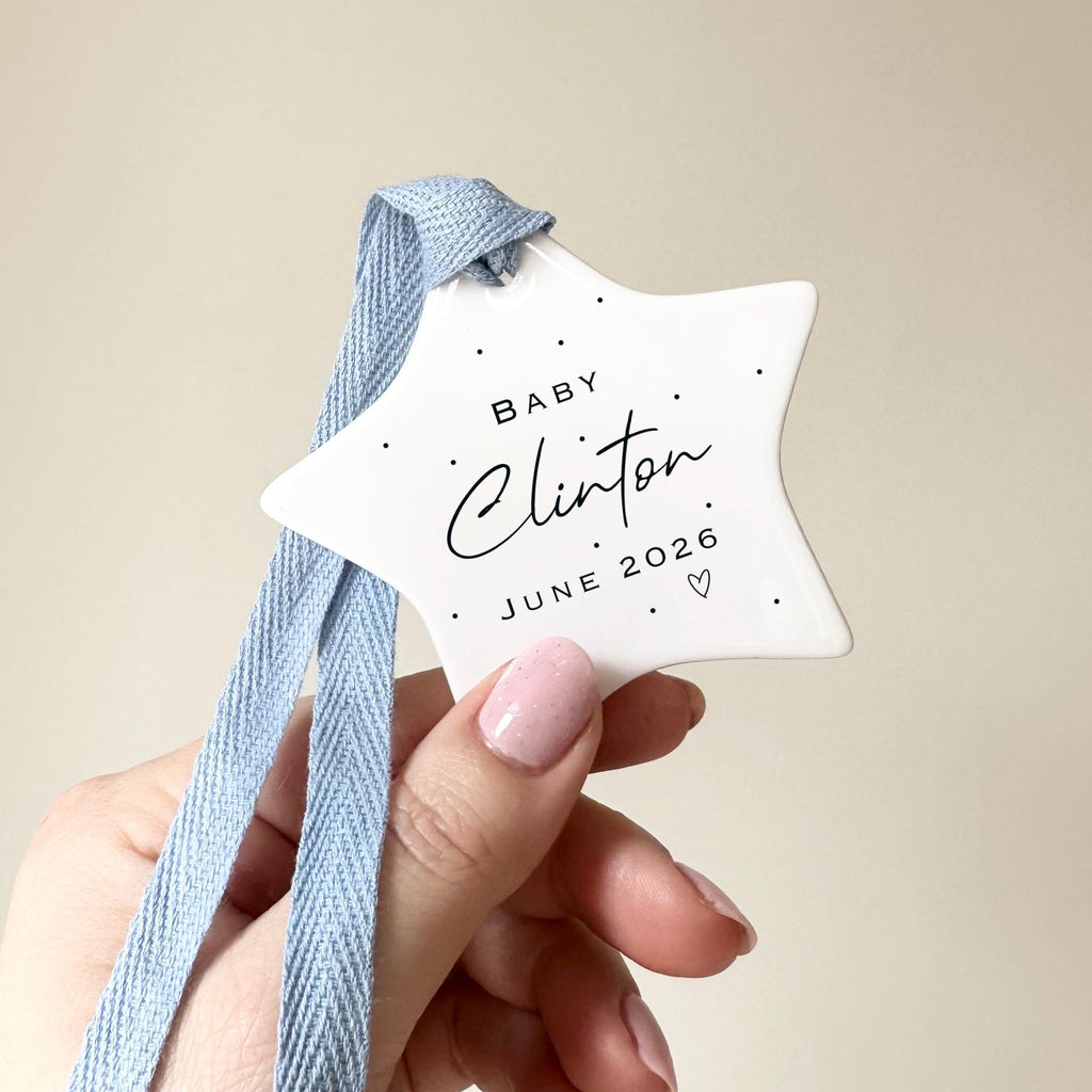 Personalised Baby Announcement Star Ornament – Ceramic Keepsake