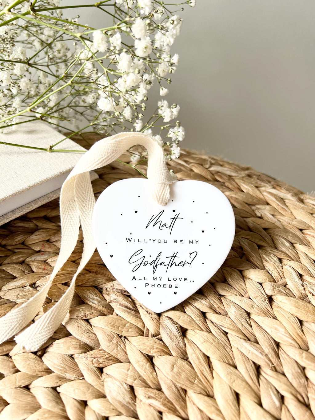 Personalised Godfather Proposal Heart Ornament – Ceramic Keepsake