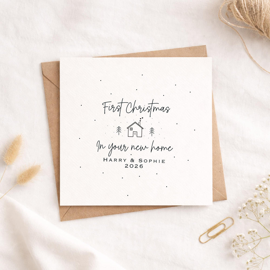 First Christmas New Home Gift Set – Personalised Ceramic Star Bauble & Card