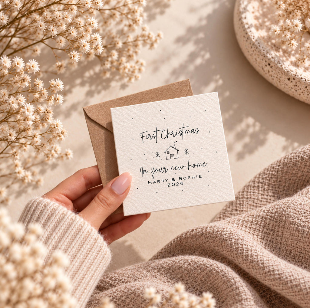 First Christmas in New Home Gift Set – Personalised Ceramic Star Bauble & Card