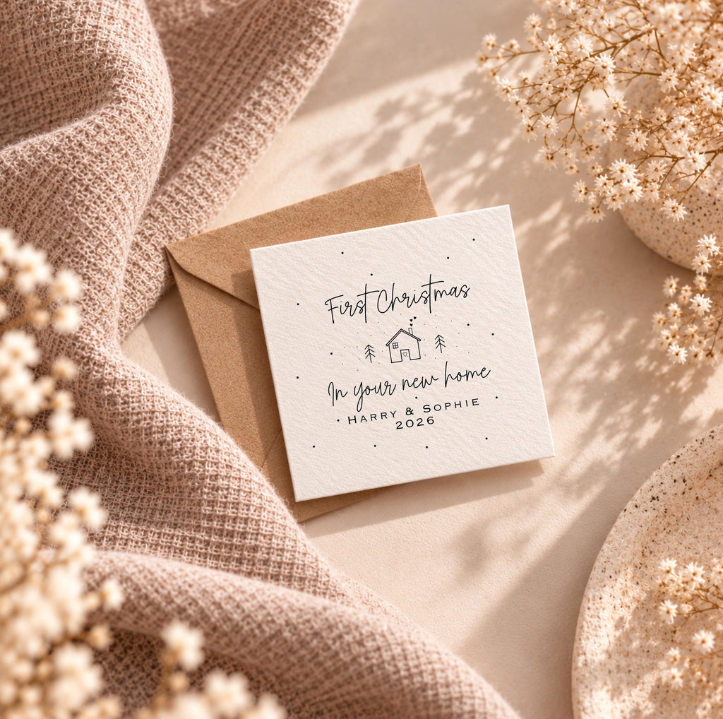 First Christmas in New Home Gift Set – Personalised Ceramic Star Bauble & Card