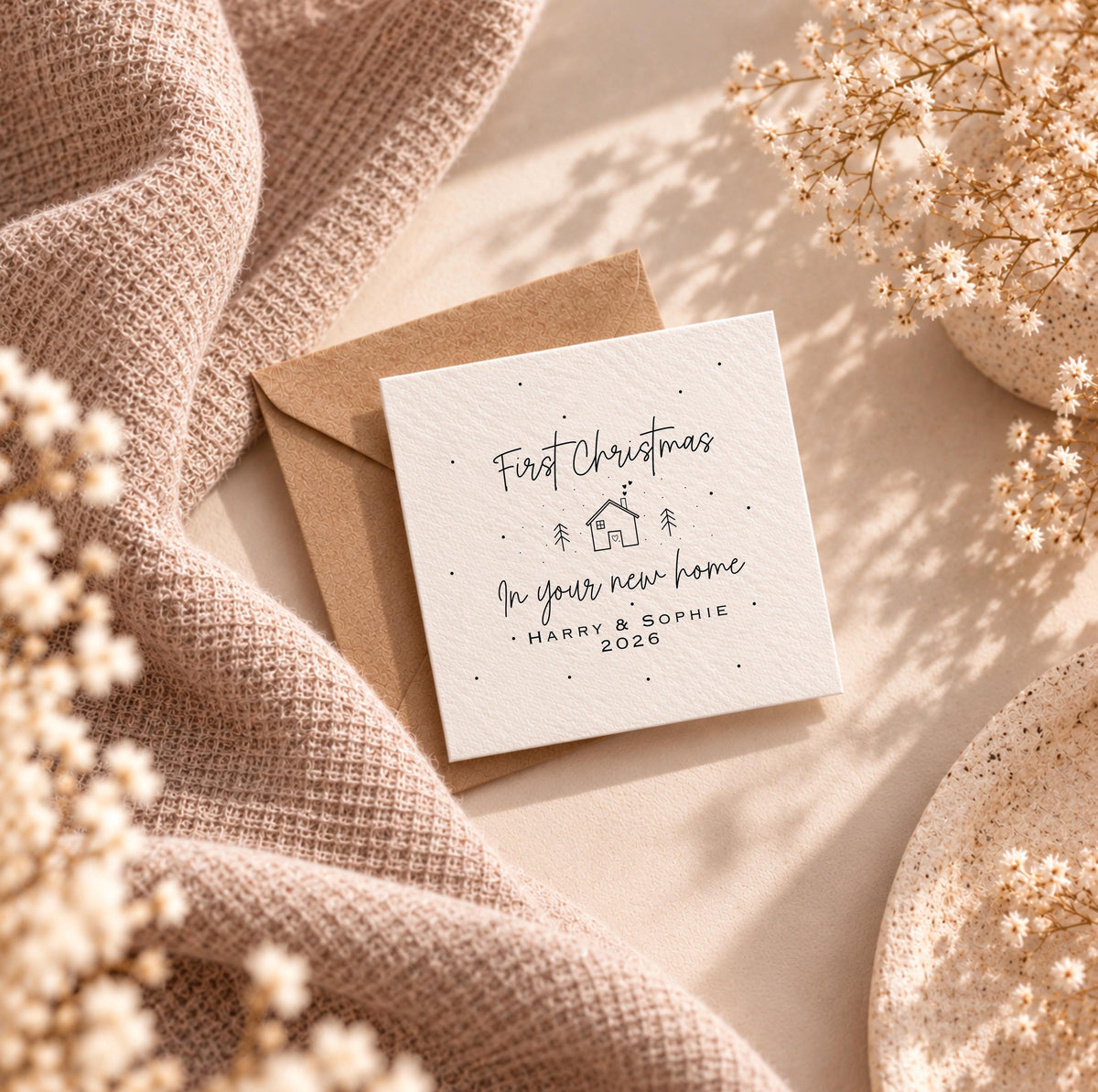 First Christmas in New Home Gift Set – Personalised Ceramic Star Bauble & Card