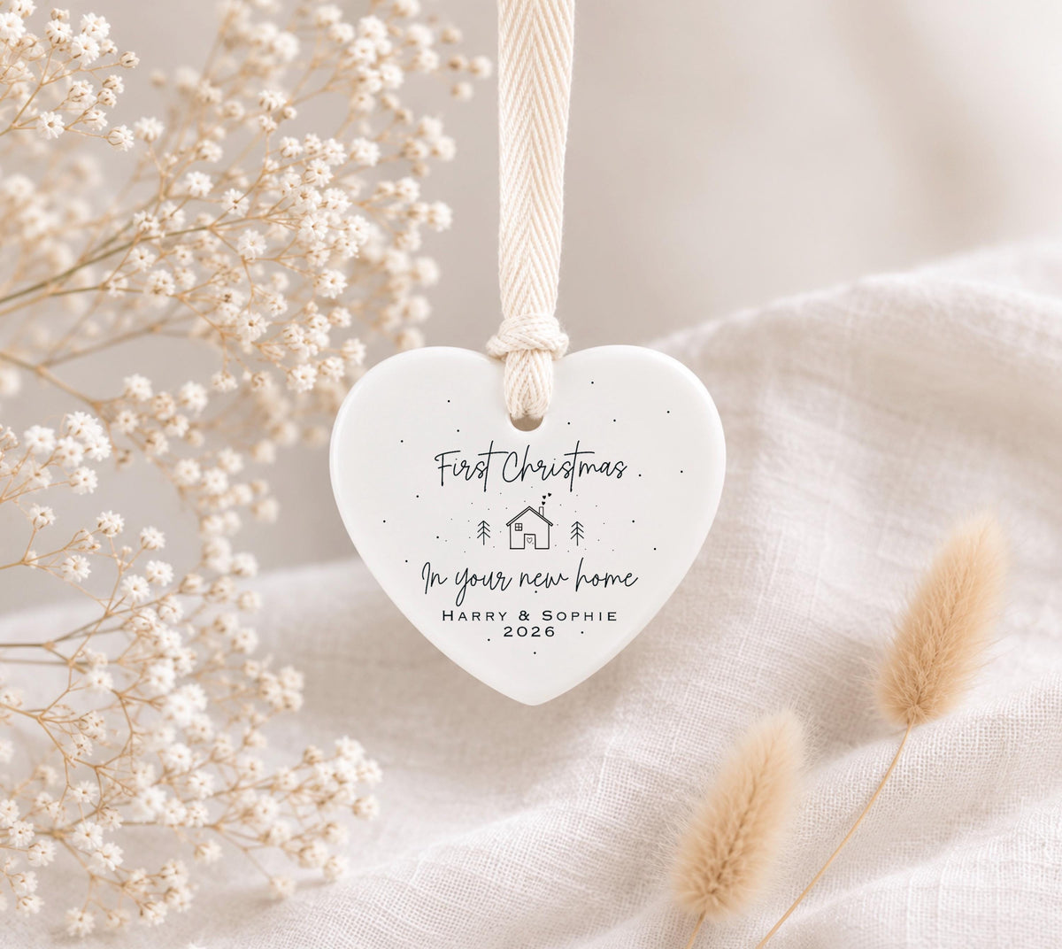 First Christmas New Home Gift Set – Personalised Ceramic Star Bauble & Card