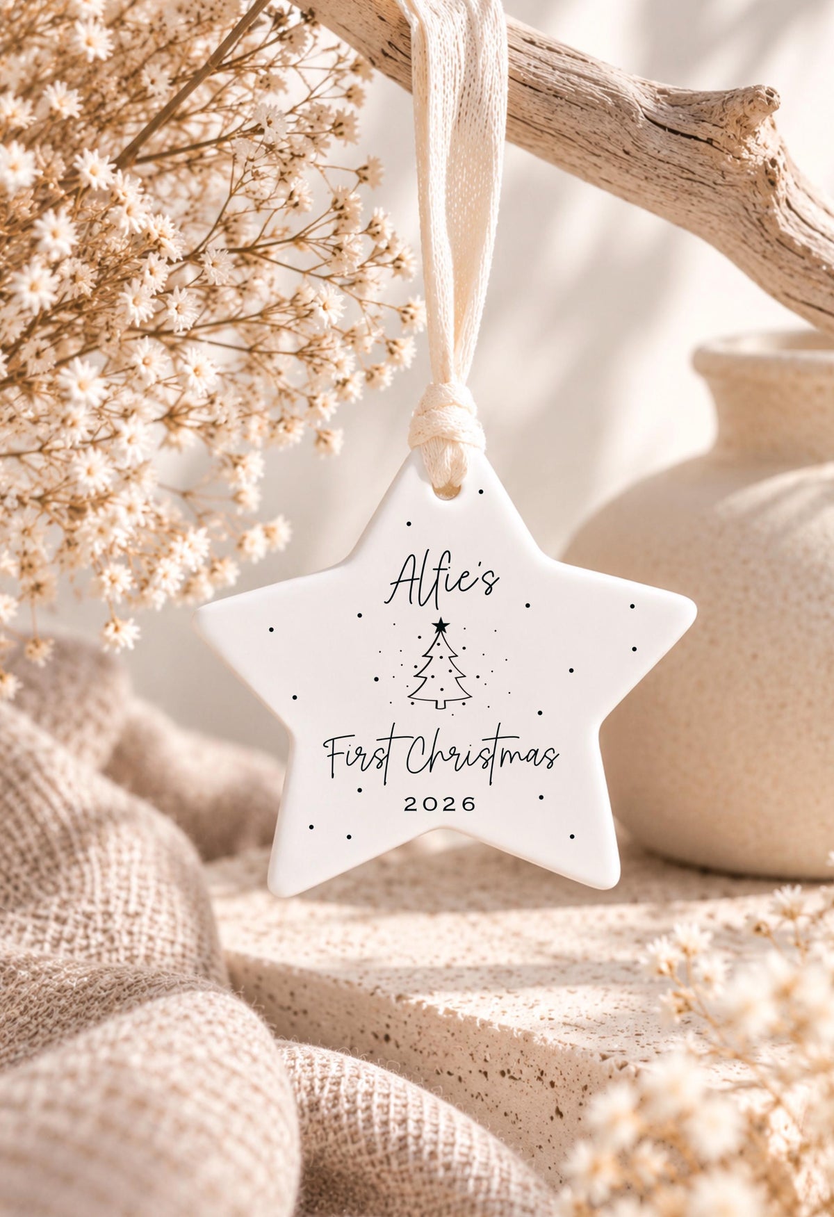 Baby's First Christmas Gift Set – Personalised Ceramic Star Bauble & Card