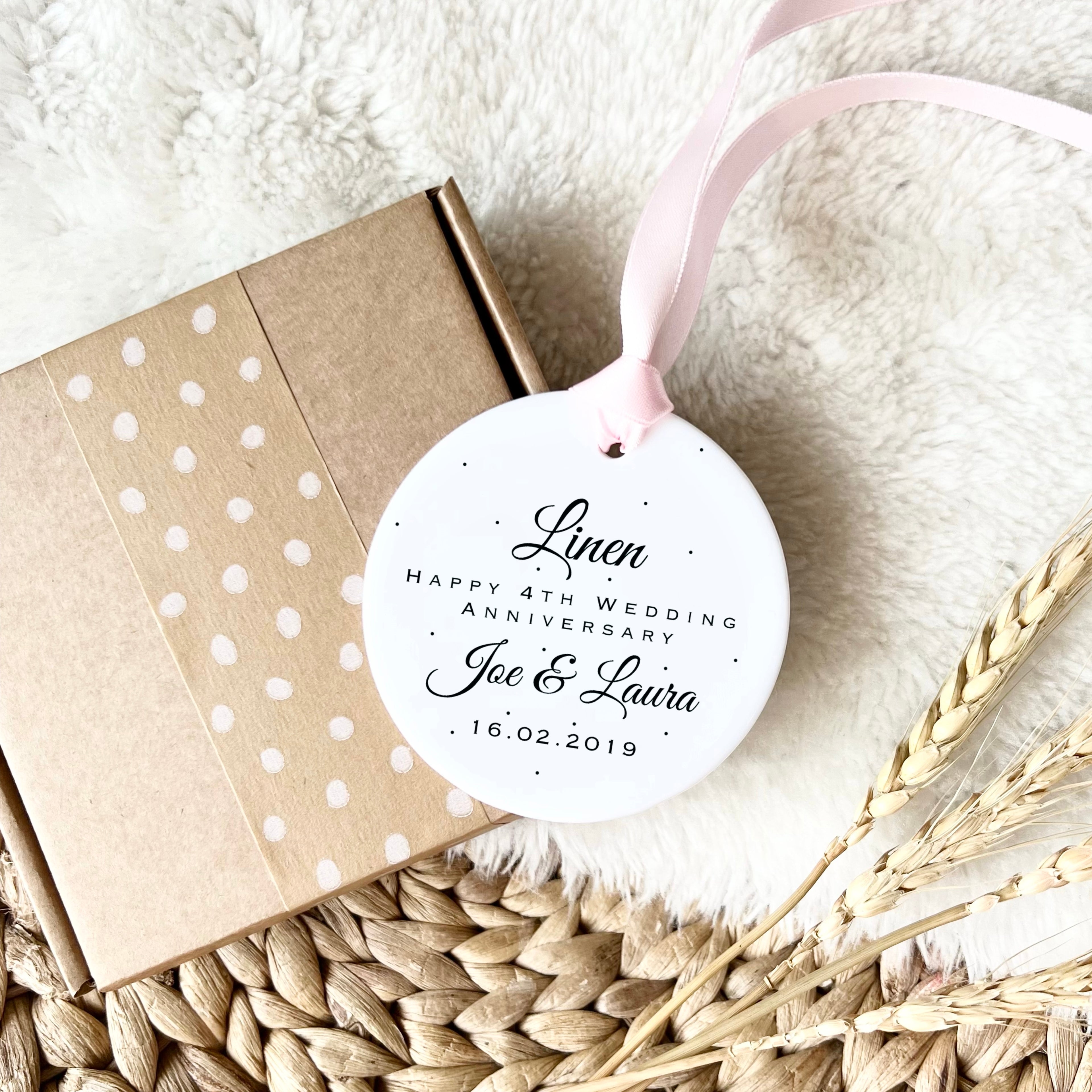 Linen 4th wedding anniversary keepsake gift
