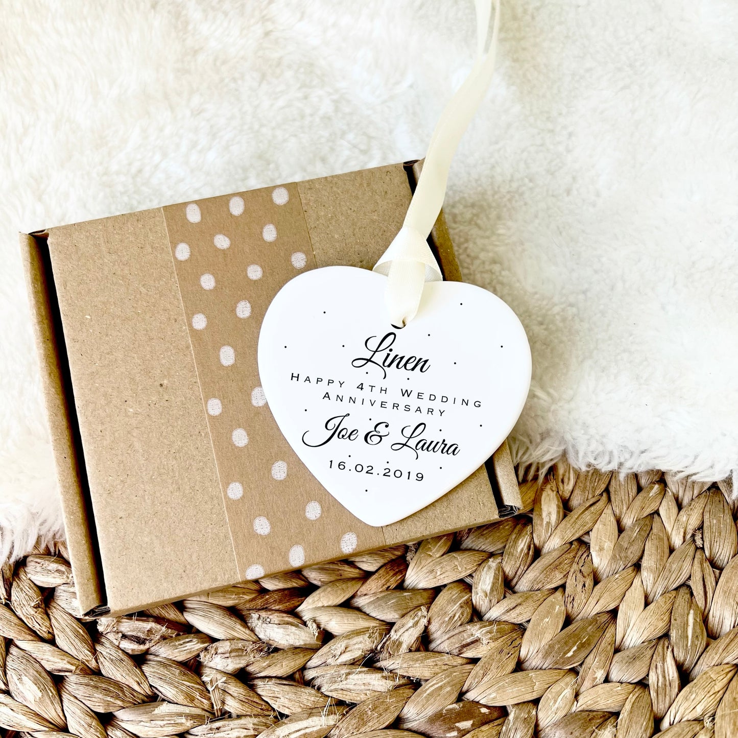 Linen 4th wedding anniversary keepsake gift